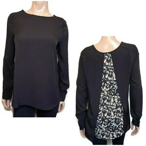 Paraphrase Split Back Long Sleeve Floral Blouse Womens Size Small Black Top